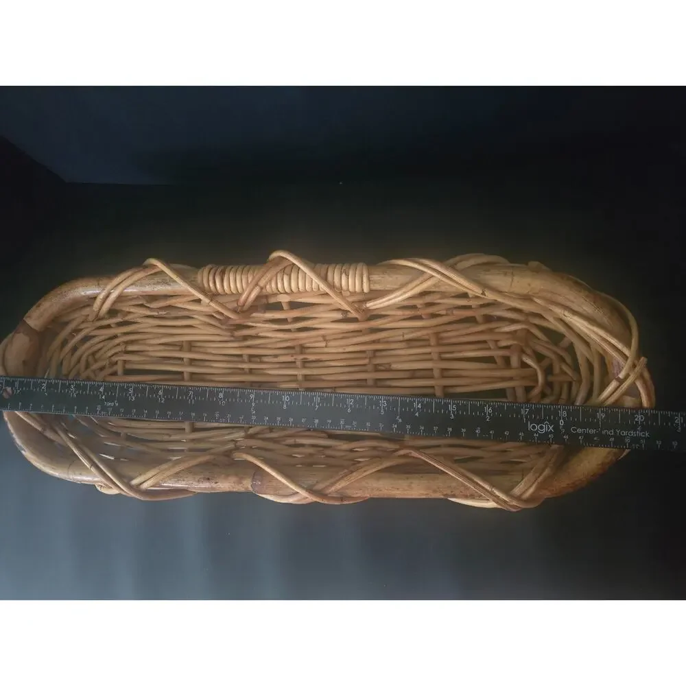 VTG Handwoven Rattan & Wicker French Baguette Basket Tray Entryway